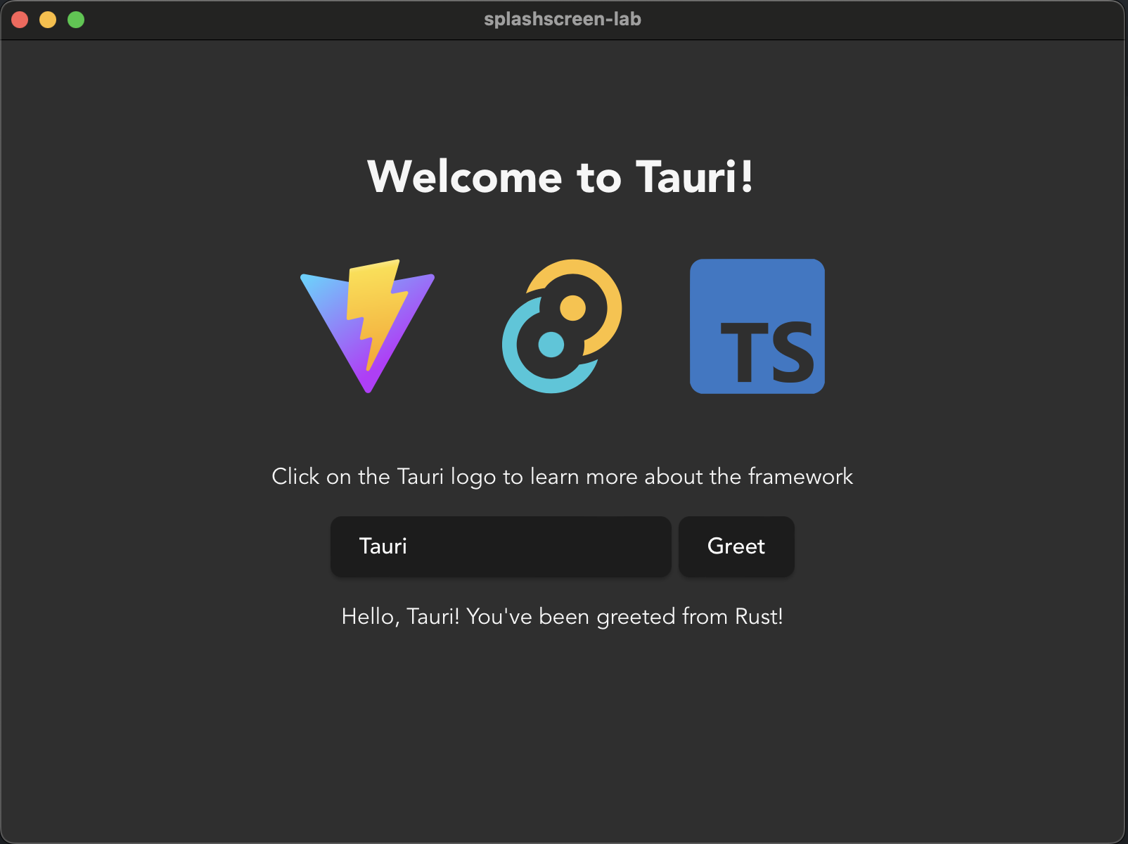 Successful run of the created template app.