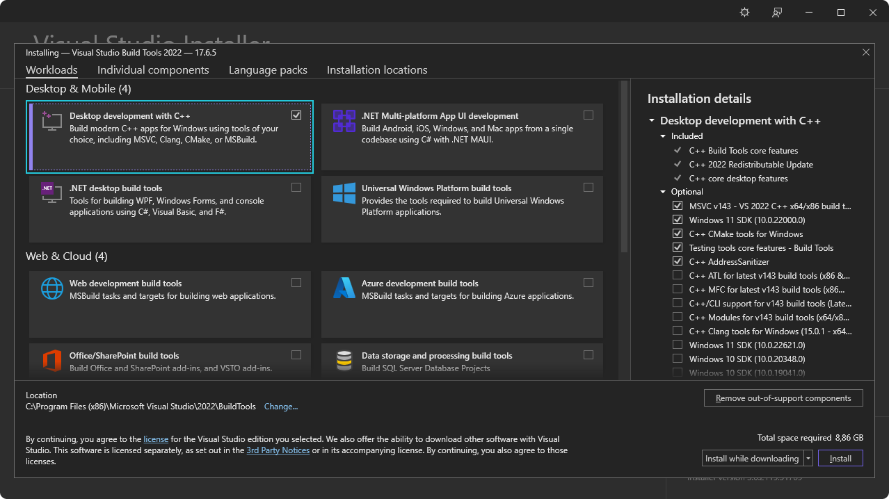 Visual Studio C++ Build Tools installer screenshot
